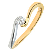 0.1ct Round Diamond Bezel Set Solitaire Ring in UK Hallmarked White and Yellow Gold